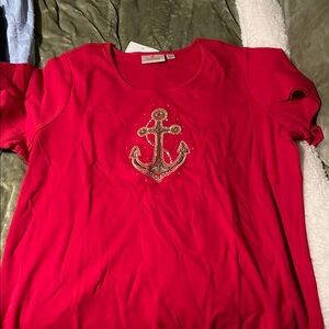 Red Anchor Embellished Women's Top